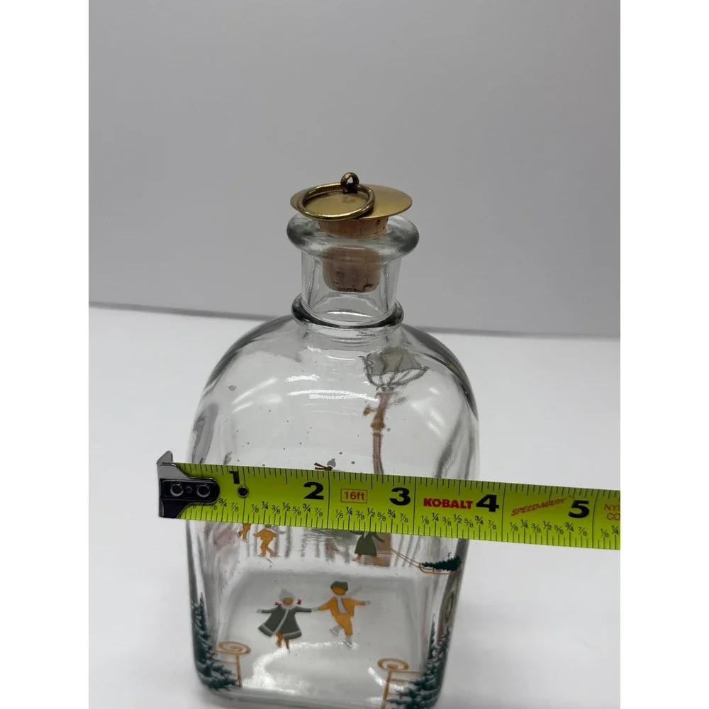 Holmegaard Christmas Decanter 1980s Danish Glass Ice Skating Scene Brass Stopper